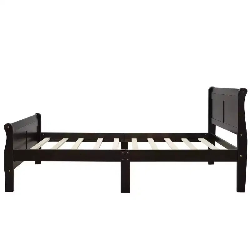 Wood Platform Bed Frame with Sleigh Design, Headboard, Footboard, and Sturdy Slat Support