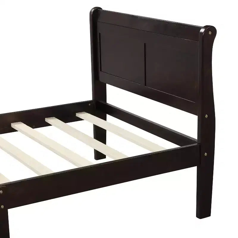 Wood Platform Bed Frame with Sleigh Design, Headboard, Footboard, and Sturdy Slat Support