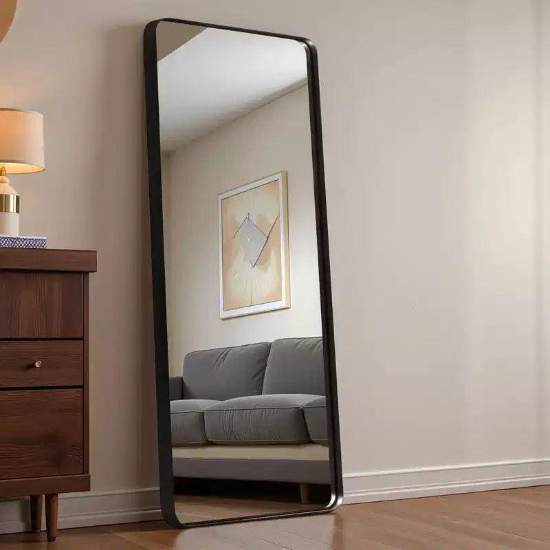 Aluminum Round-Corner Rectangular Black Paint Full-Body Mirror (Deep Mirror - No Stand)