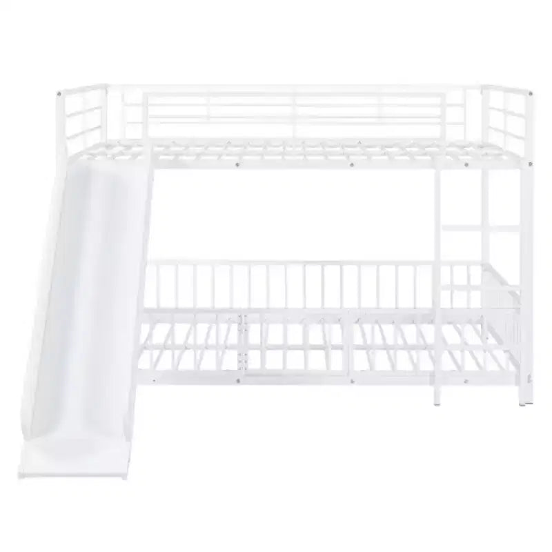 Full over Full Size Metal Bunk Bed with Slide and Guardrails, Black
