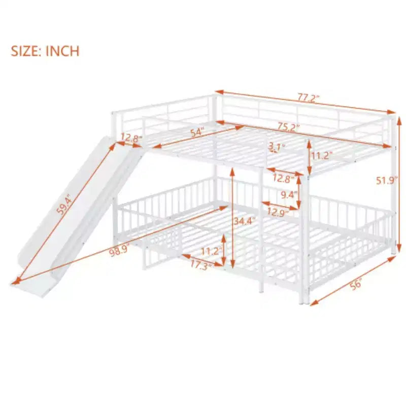 Full over Full Size Metal Bunk Bed with Slide and Guardrails, Black