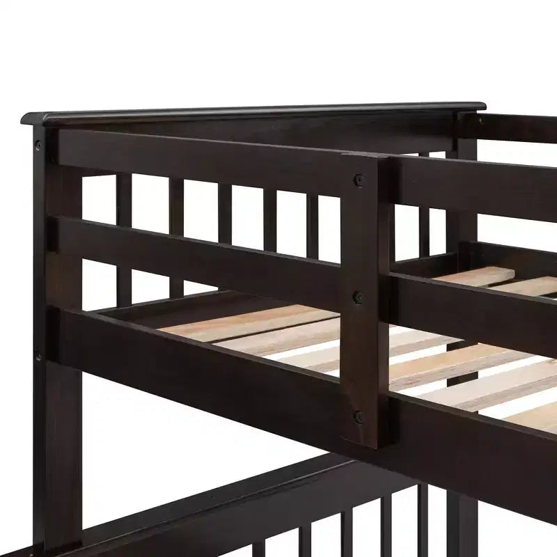 Twin-Over-Full Stairway Bunk Bed with Drawer, Storage and Guard Rail