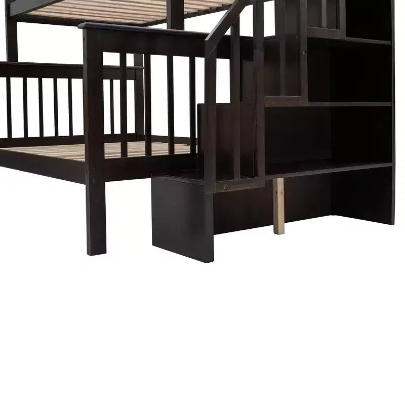Twin-Over-Full Stairway Bunk Bed with Drawer, Storage and Guard Rail