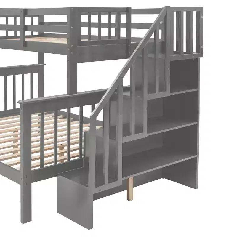 Twin-Over-Full Stairway Bunk Bed with Drawer, Storage and Guard Rail