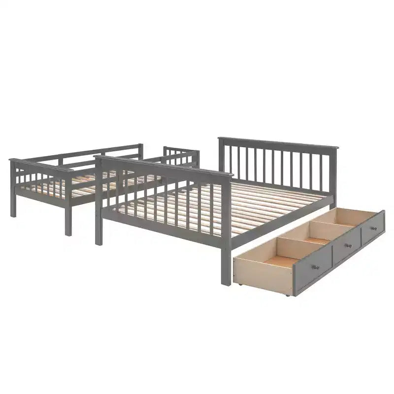 Twin-Over-Full Stairway Bunk Bed with Drawer, Storage and Guard Rail