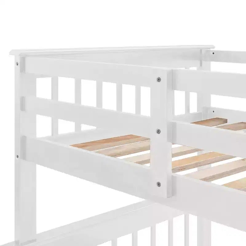 Twin-Over-Full Stairway Bunk Bed with Drawer, Storage and Guard Rail