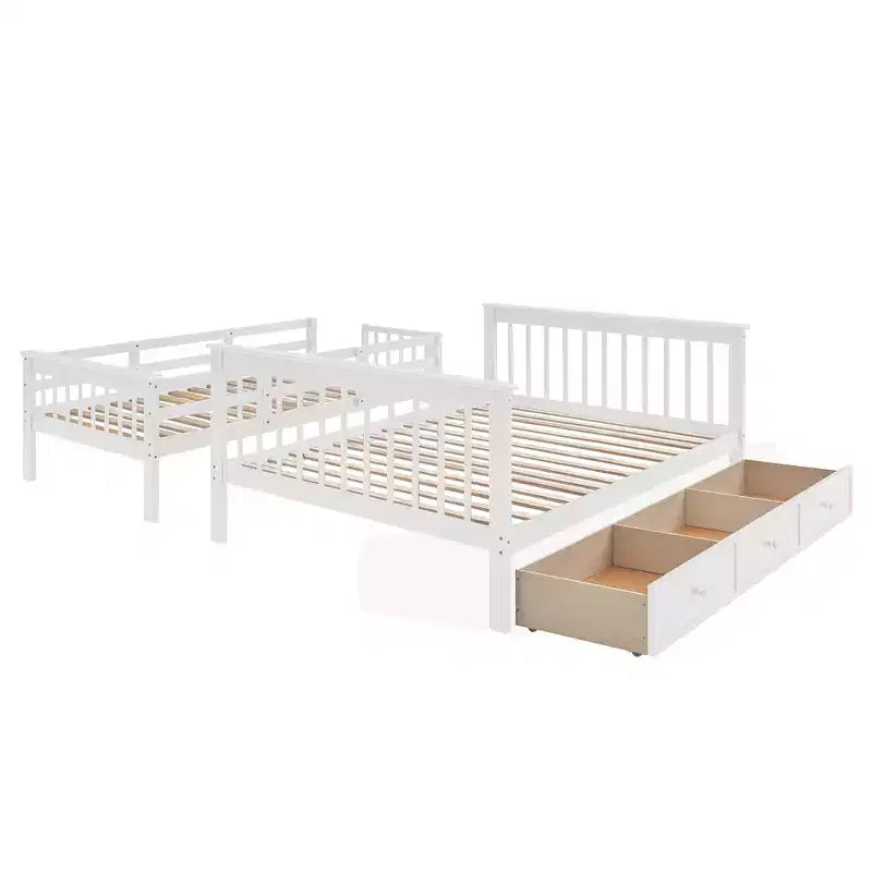 Twin-Over-Full Stairway Bunk Bed with Drawer, Storage and Guard Rail