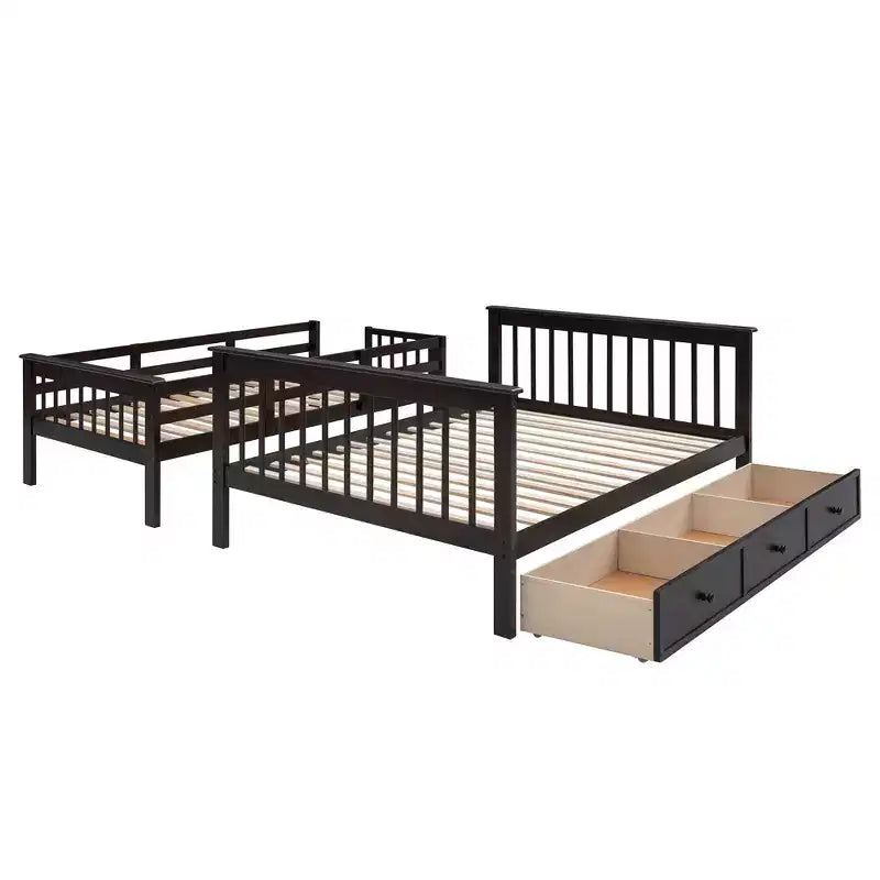 Twin-Over-Full Stairway Bunk Bed with Drawer, Storage and Guard Rail