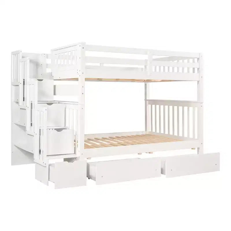 Full Over Full Bunk Bed with Shelves and 6 Storage Drawers