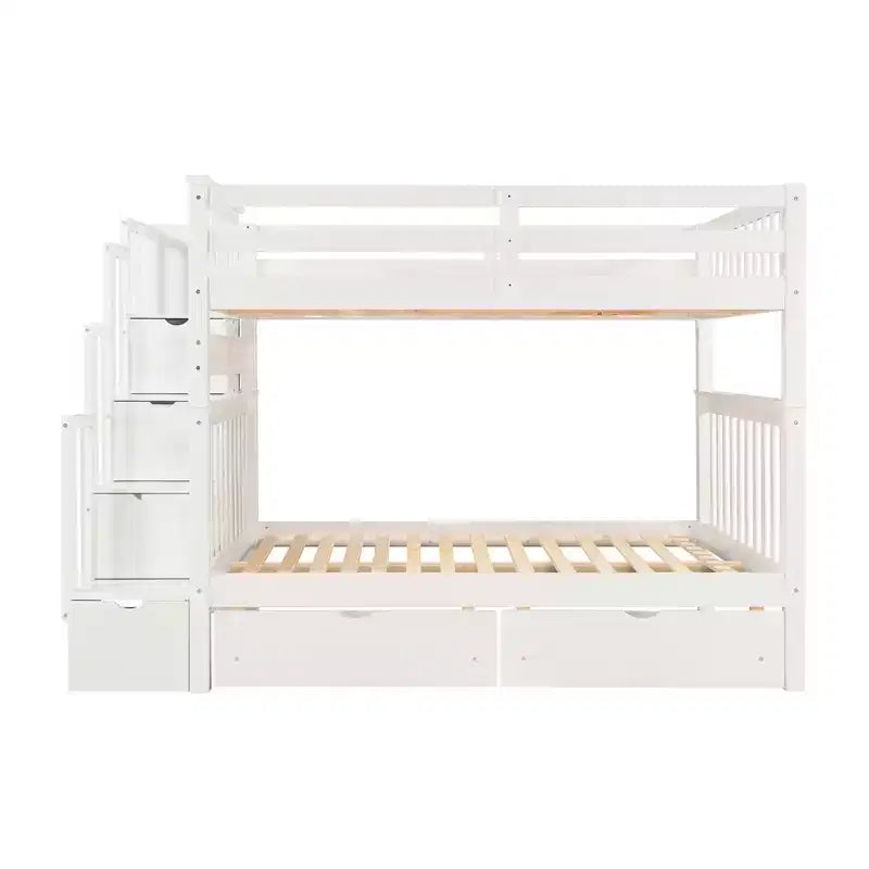 Full Over Full Bunk Bed with Shelves and 6 Storage Drawers