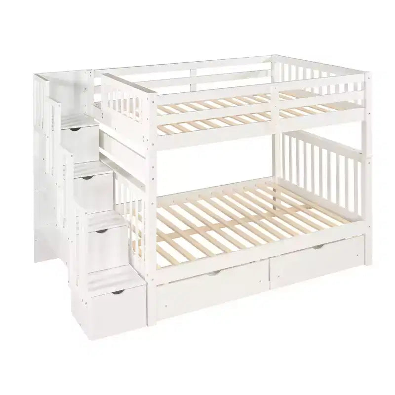 Full Over Full Bunk Bed with Shelves and 6 Storage Drawers