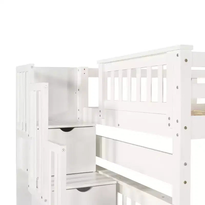Full Over Full Bunk Bed with Shelves and 6 Storage Drawers