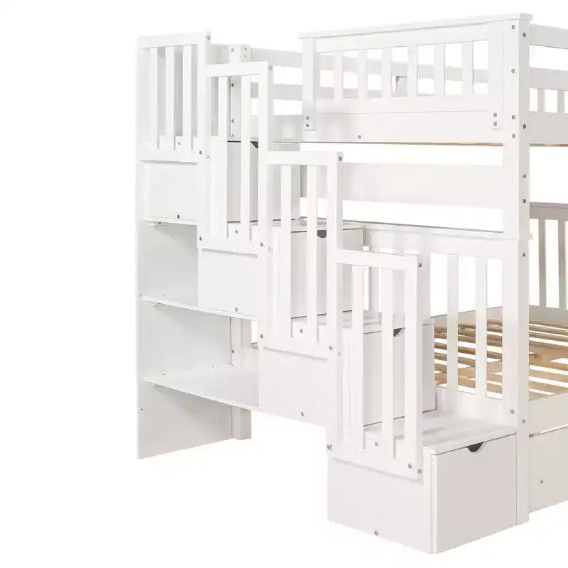 Full Over Full Bunk Bed with Shelves and 6 Storage Drawers