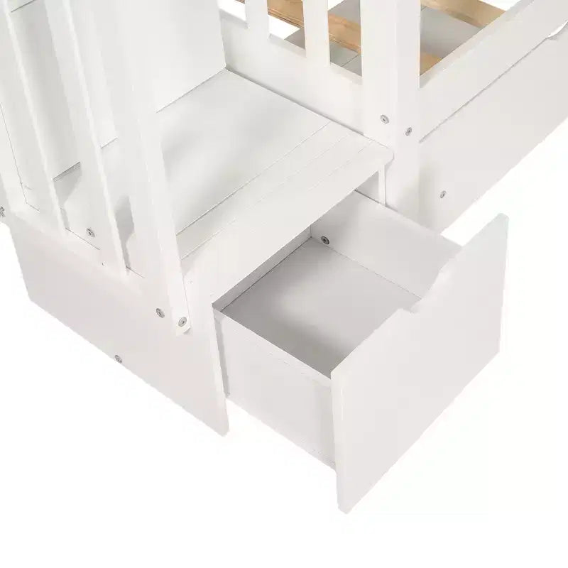 Full Over Full Bunk Bed with Shelves and 6 Storage Drawers