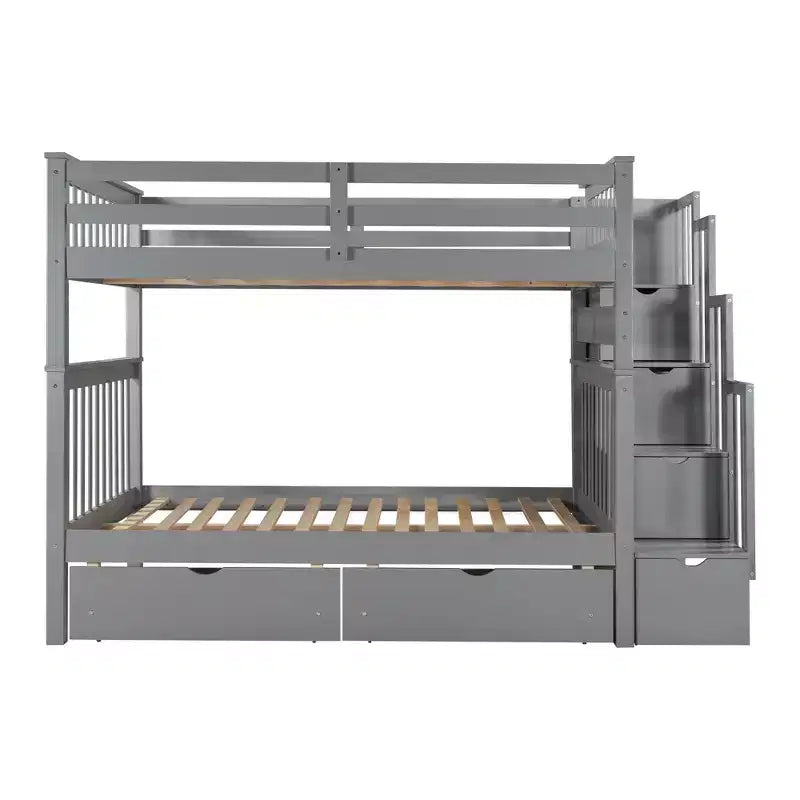 Full Over Full Bunk Bed with Shelves and 6 Storage Drawers