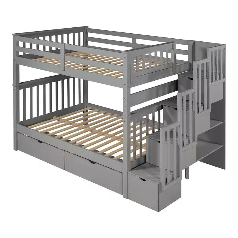 Full Over Full Bunk Bed with Shelves and 6 Storage Drawers