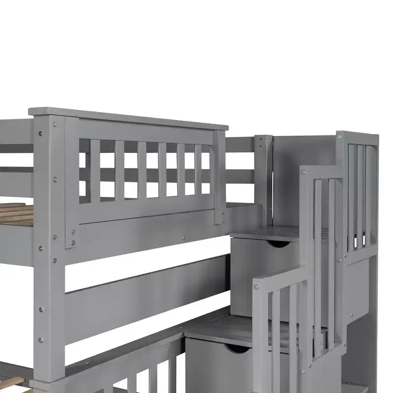 Full Over Full Bunk Bed with Shelves and 6 Storage Drawers