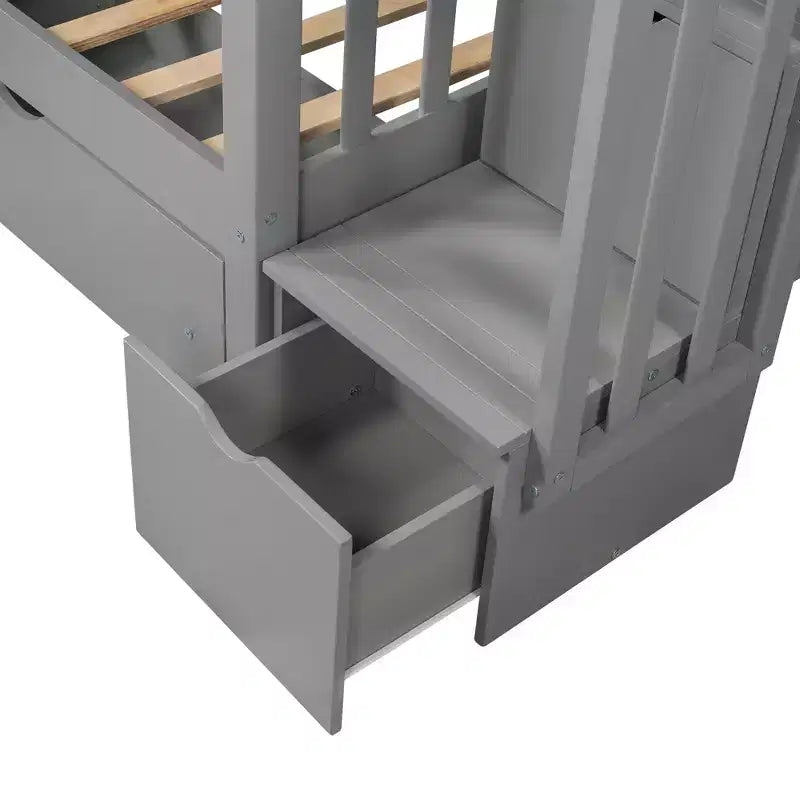Full Over Full Bunk Bed with Shelves and 6 Storage Drawers