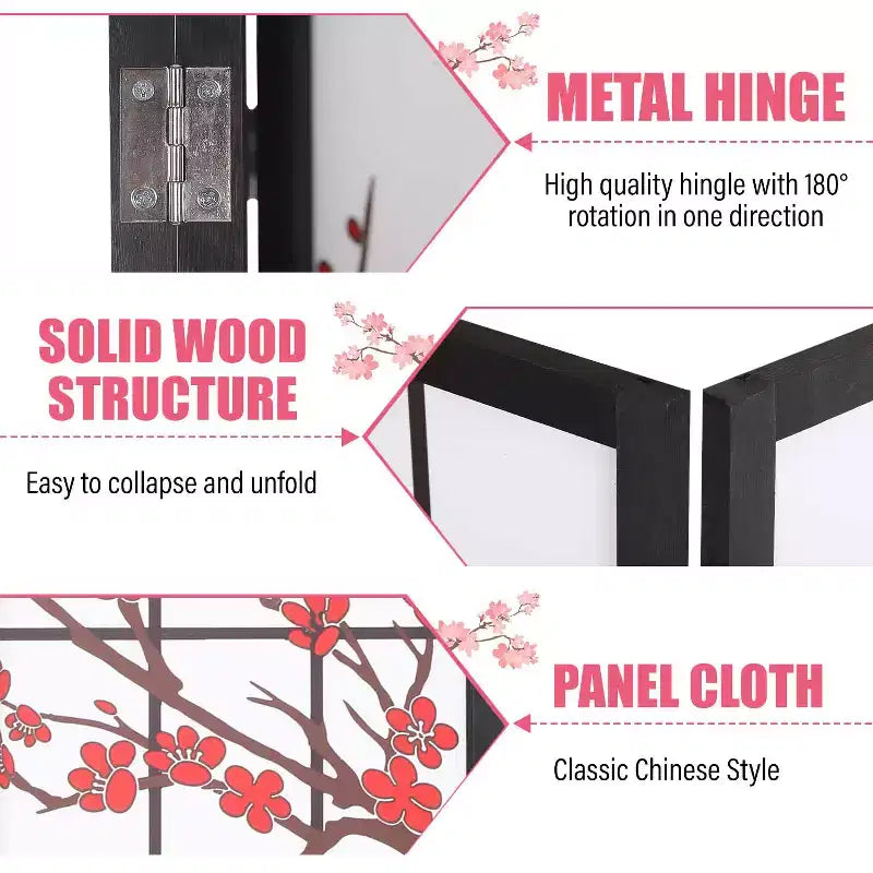 Elegant Folding Room Divider 4-Panel 6ft Screen Divider with Solid Wood Frame Shoji Panels