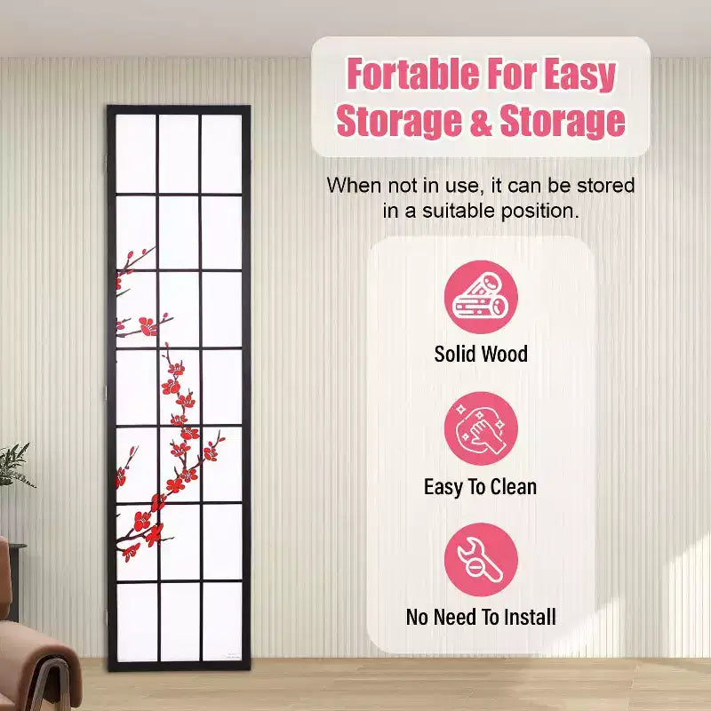 Elegant Folding Room Divider 4-Panel 6ft Screen Divider with Solid Wood Frame Shoji Panels