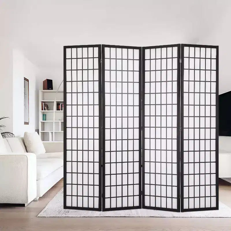 Elegant Folding Room Divider 4-Panel 6ft Screen Divider with Solid Wood Frame Shoji Panels