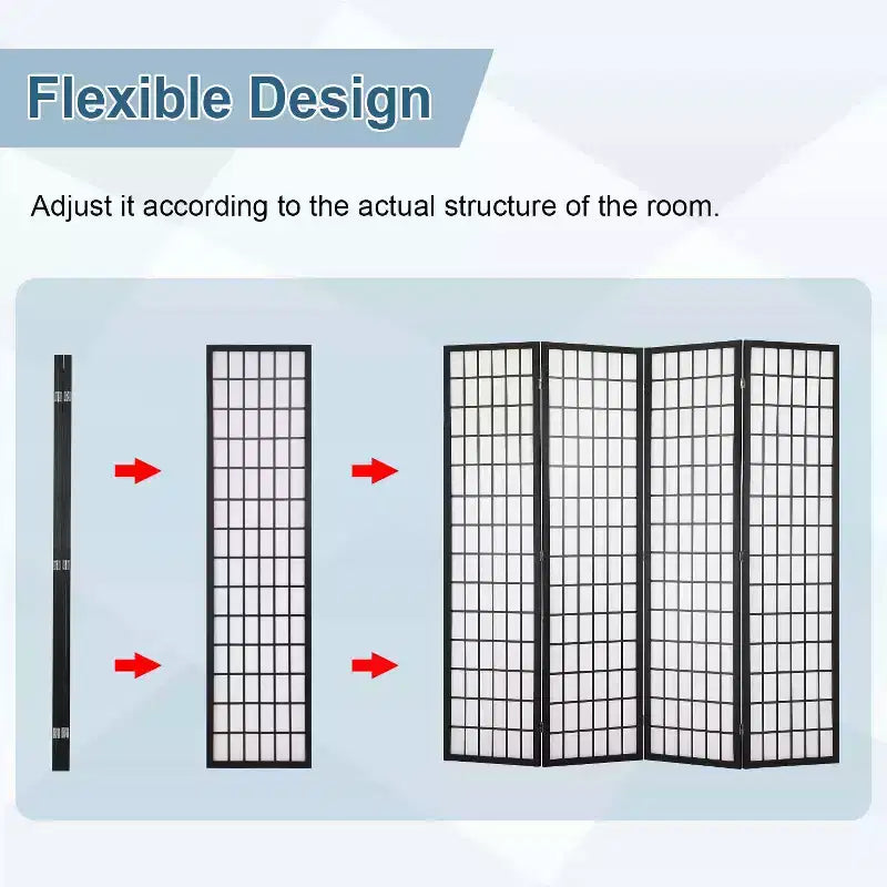 Elegant Folding Room Divider 4-Panel 6ft Screen Divider with Solid Wood Frame Shoji Panels