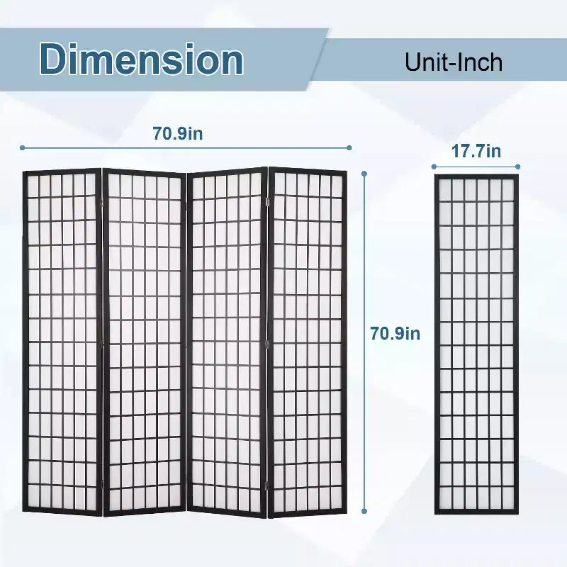 Elegant Folding Room Divider 4-Panel 6ft Screen Divider with Solid Wood Frame Shoji Panels