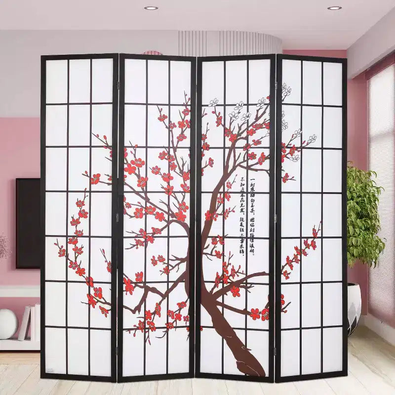 Elegant Folding Room Divider 4-Panel 6ft Screen Divider with Solid Wood Frame Shoji Panels