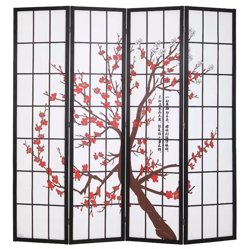 Elegant Folding Room Divider 4-Panel 6ft Screen Divider with Solid Wood Frame Shoji Panels