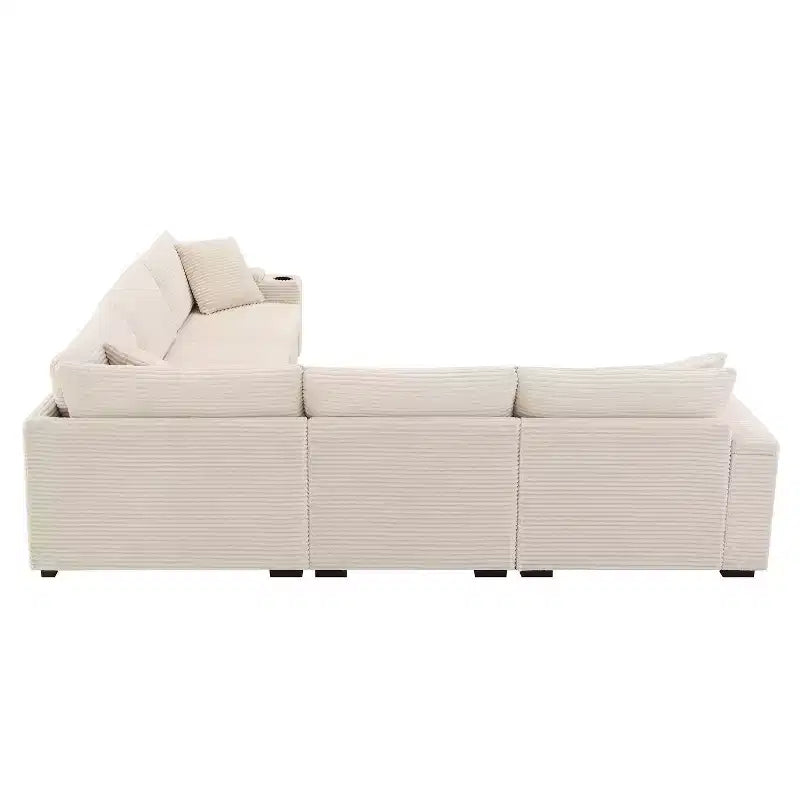 106" Corduroy Convertible L-Shaped Corner Sofa with Armrest Storage and Cup Holders