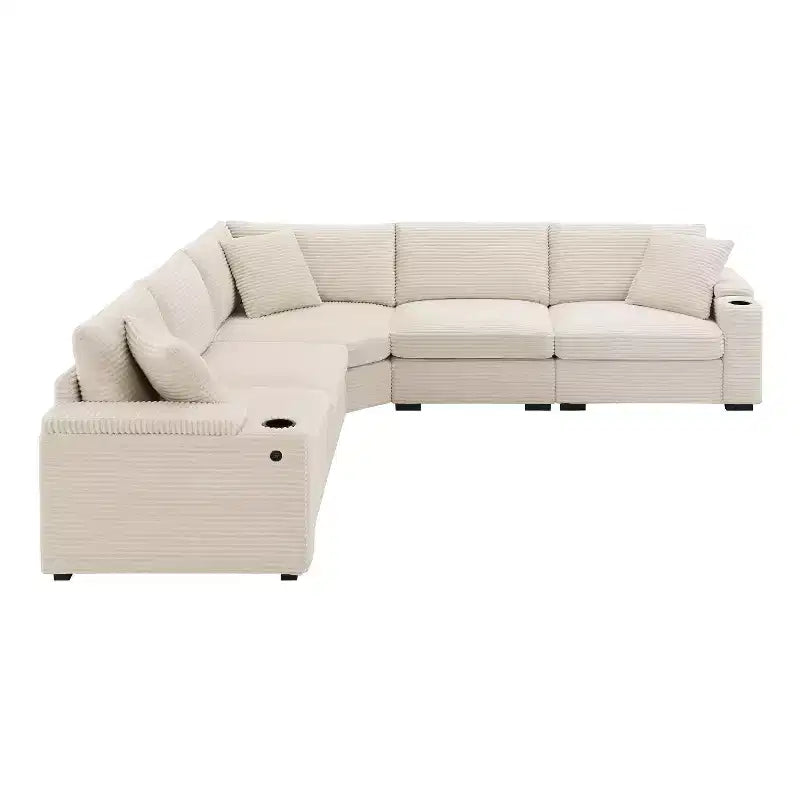 106" Corduroy Convertible L-Shaped Corner Sofa with Armrest Storage and Cup Holders