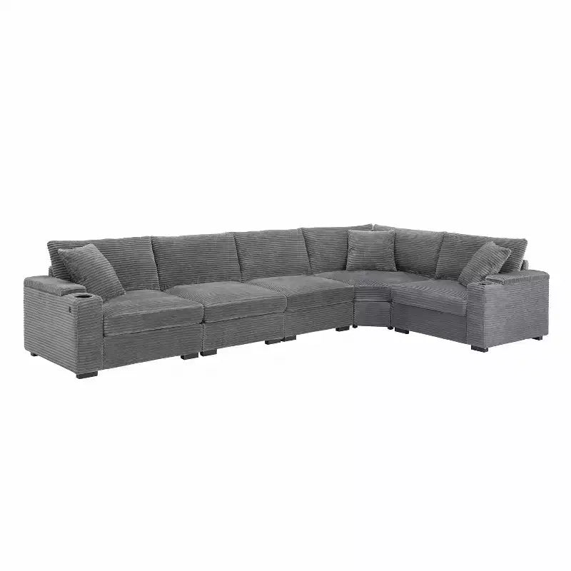106" Corduroy Convertible L-Shaped Corner Sofa with Armrest Storage and Cup Holders