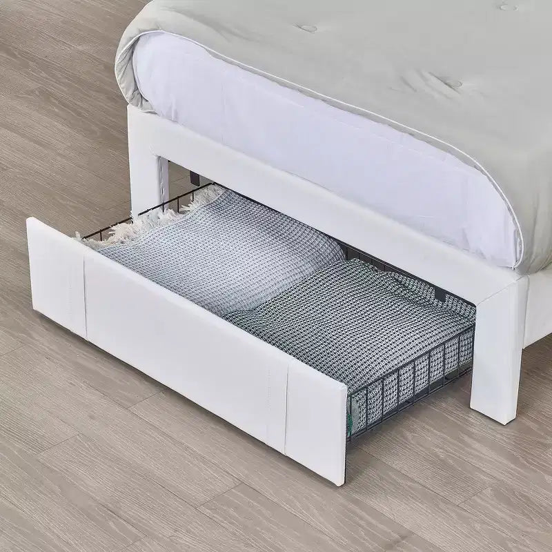 Upholstered Bed Frame for Kids, Twin Size Bed with Storage Drawer, Platform Bed with Cloud-Shaped Headboard, Blue