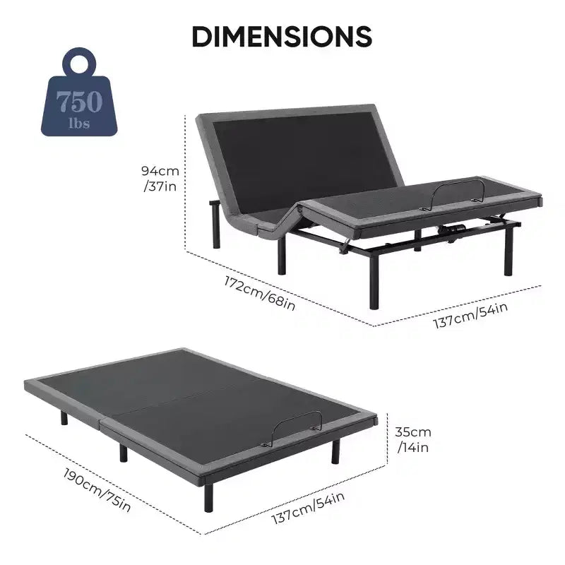 Ergonomic Motorized Bed Frame with Wireless Remote - Independent Head/Foot Tilt, Silent Power Motor, Ideal for Relax, Work, Read & TV Time