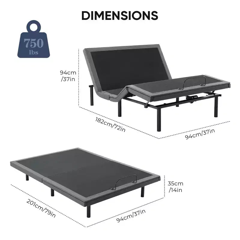 Ergonomic Motorized Bed Frame with Wireless Remote - Independent Head/Foot Tilt, Silent Power Motor, Ideal for Relax, Work, Read & TV Time