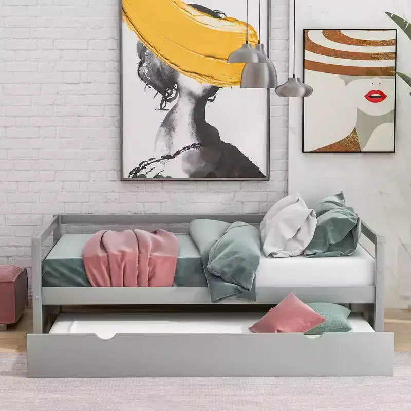 Modern Design Twin Size Wooden Daybed with Trundle, Sturdy Construction