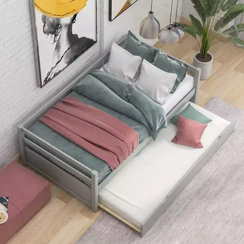 Modern Design Twin Size Wooden Daybed with Trundle, Sturdy Construction