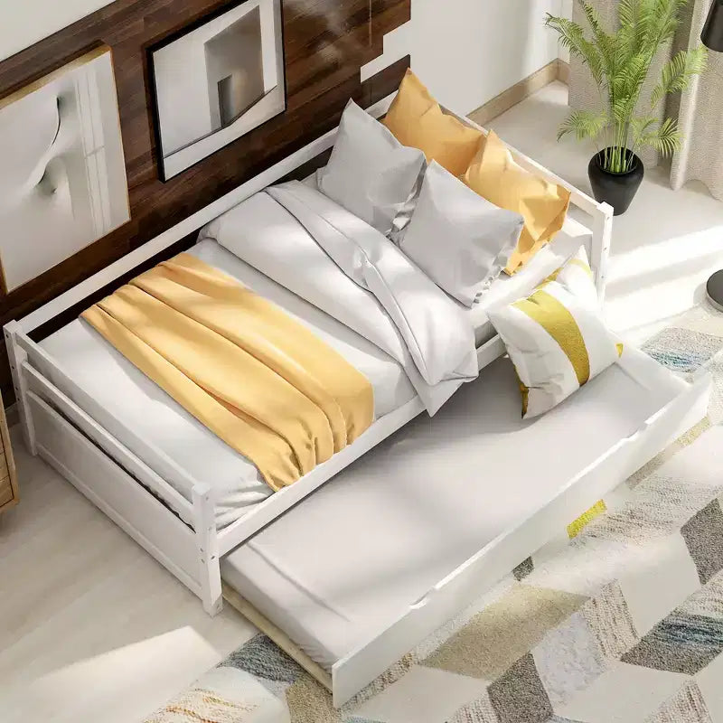 Modern Design Twin Size Wooden Daybed with Trundle, Sturdy Construction