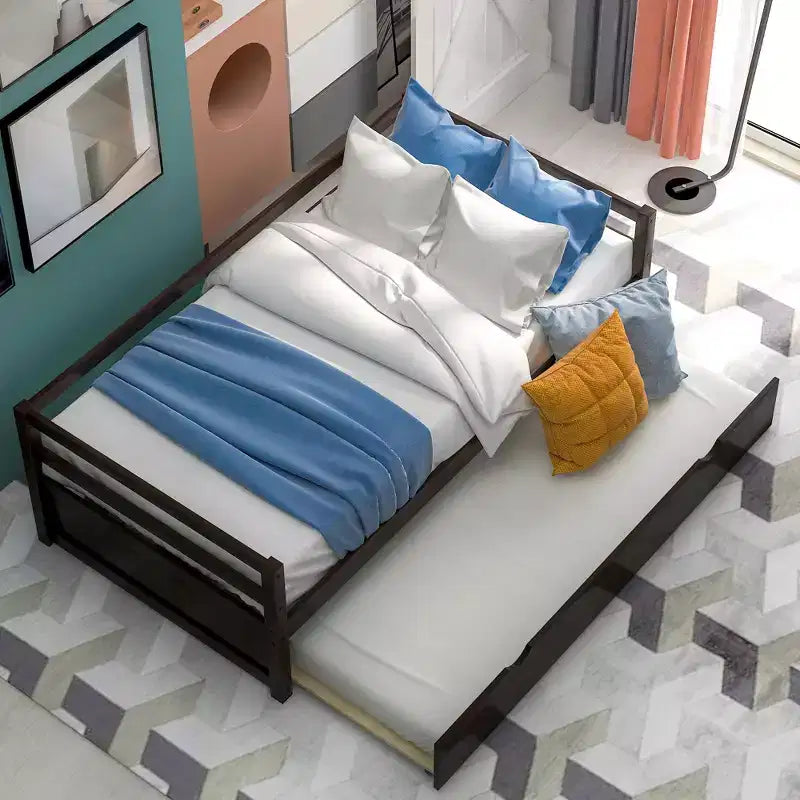 Modern Design Twin Size Wooden Daybed with Trundle, Sturdy Construction