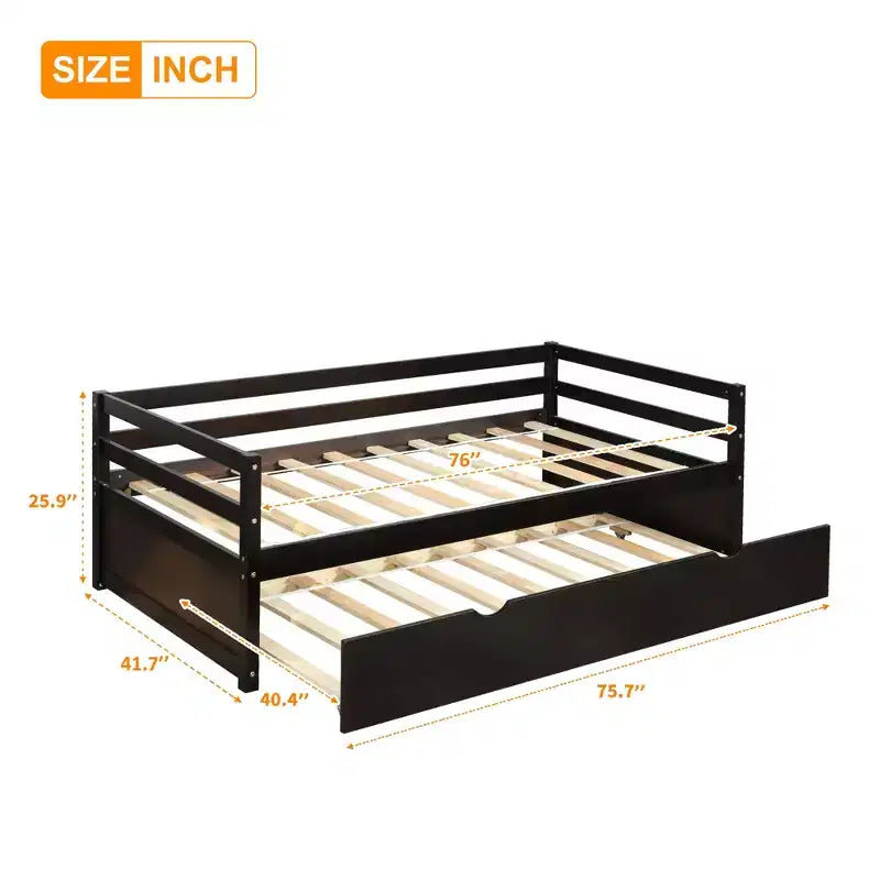 Modern Design Twin Size Wooden Daybed with Trundle, Sturdy Construction