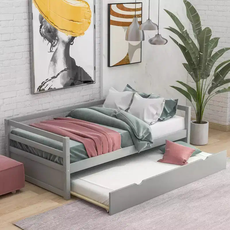 Modern Design Twin Size Wooden Daybed with Trundle, Sturdy Construction