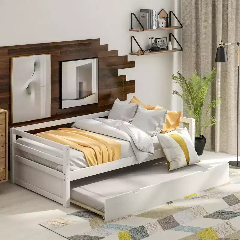 Modern Design Twin Size Wooden Daybed with Trundle, Sturdy Construction