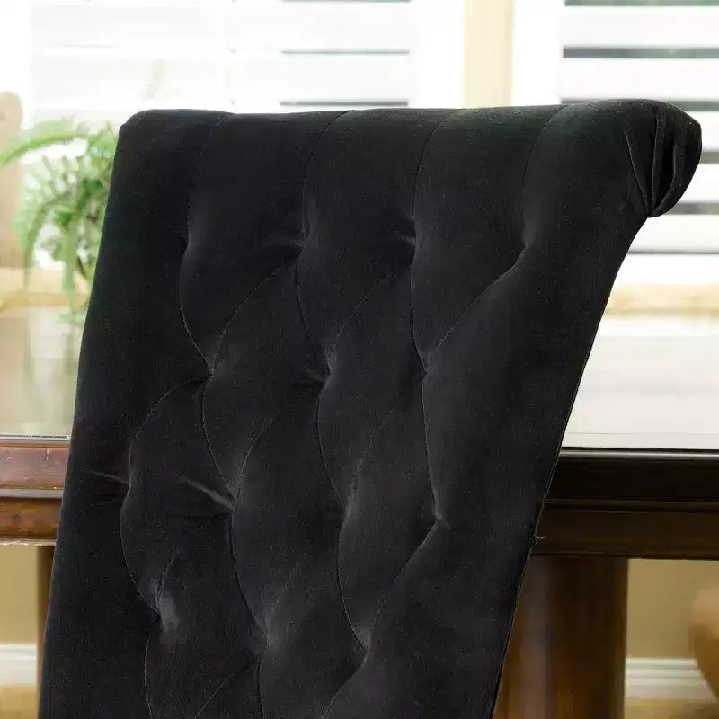 Contemporary Tufted Roll Top Dining Chairs with Tapered Leg (Set of 2)