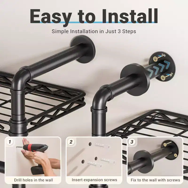 Closet Organizer System, Expandable Wall Mounted Clothes Rack, Industrial Pipe Garment Rack, Fits Spaces 6'4-9'3