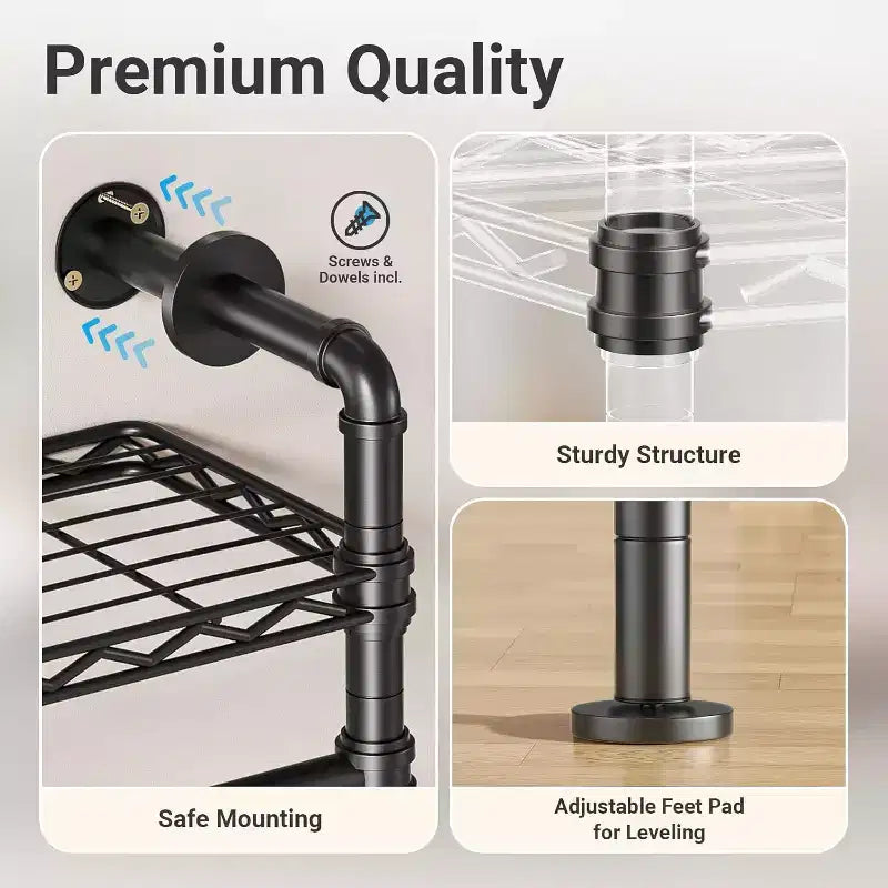 Closet Organizer System, Expandable Wall Mounted Clothes Rack, Industrial Pipe Garment Rack, Fits Spaces 6'4-9'3