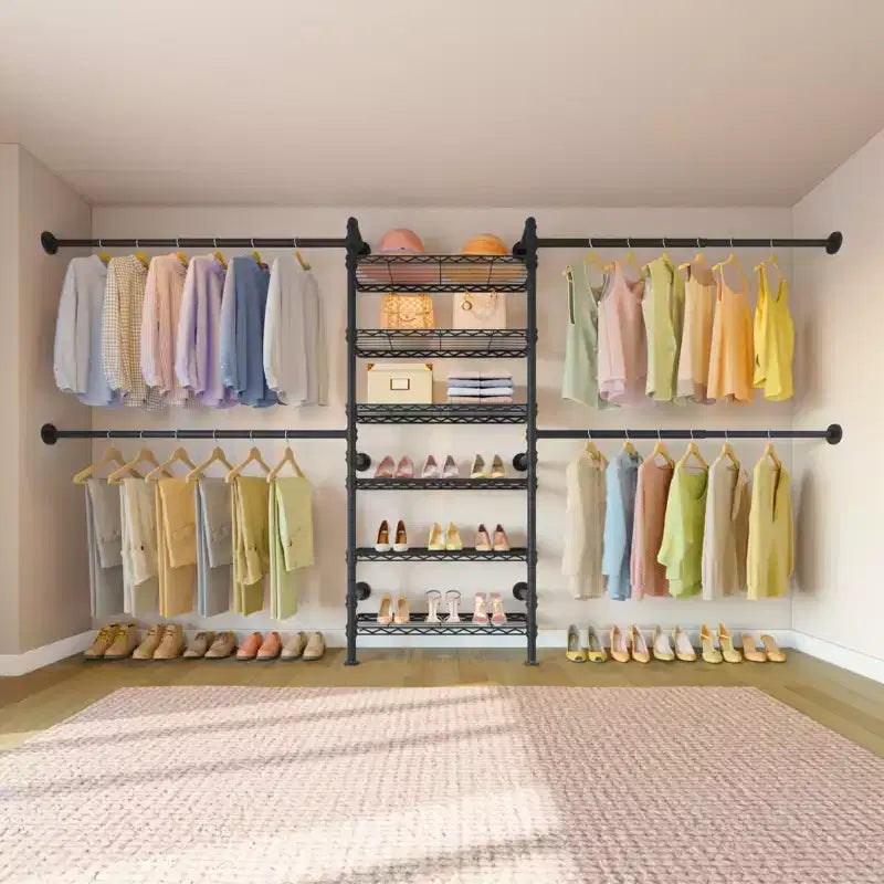 Closet Organizer System, Expandable Wall Mounted Clothes Rack, Industrial Pipe Garment Rack, Fits Spaces 6'4-9'3