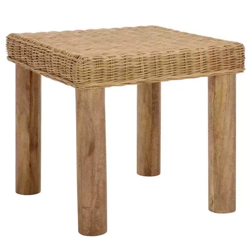 Weaved Accent Table, Natural Mango Wood with Rattan Design