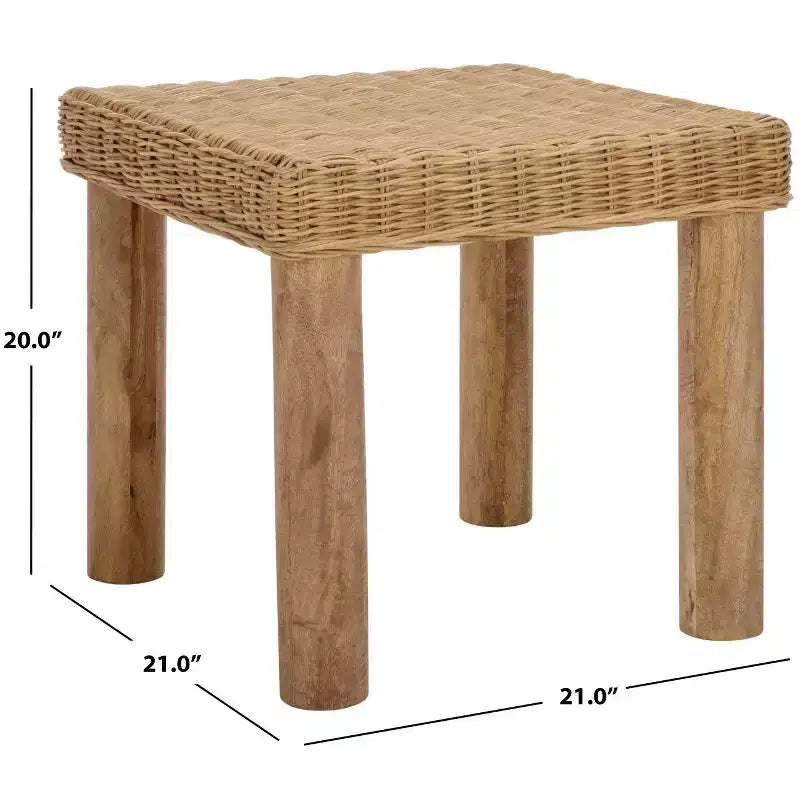 Weaved Accent Table, Natural Mango Wood with Rattan Design