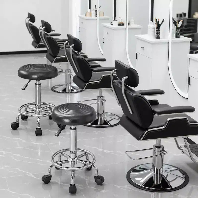Faux Leather Office Chair, Adjustable Height Swivel Rolling Ergonomic Office Stool with Footrest & Wheels, Black/White/Blue