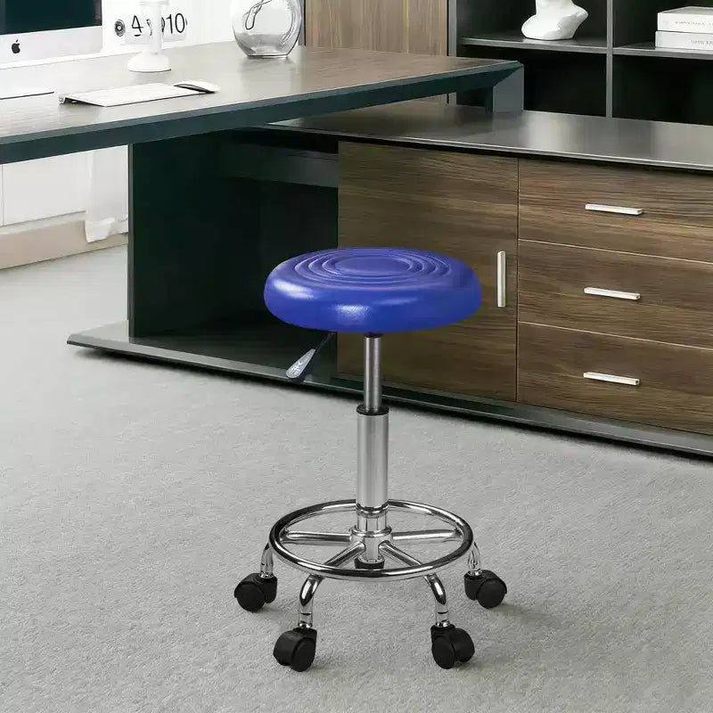 Faux Leather Office Chair, Adjustable Height Swivel Rolling Ergonomic Office Stool with Footrest & Wheels, Black/White/Blue